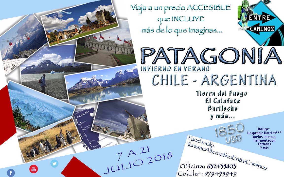 EntreCaminosTur's tweet photo. En 2018 viajamos a uno de los lugares más increíbles, atrévete a conocer #Patagonia con nosotros. #FelizLunes
https://t.co/DLwVxPKtwk https://t.co/8hYrckyRbA