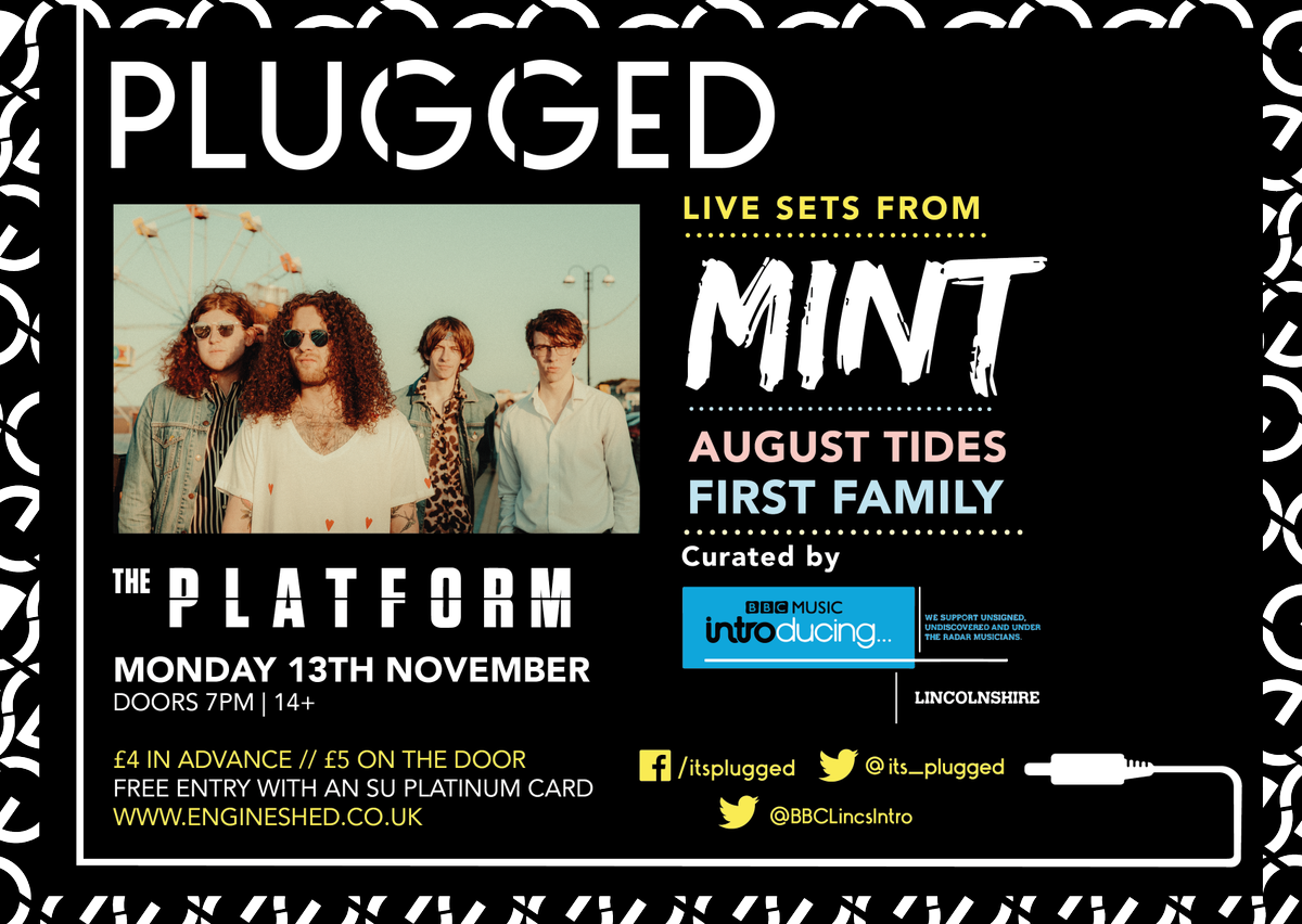engineshed's tweet image. We can't wait for @its_plugged next Monday, with @wearejustmint, @FirstFamilyBand &amp;amp; @augusttides! engineshed.co.uk