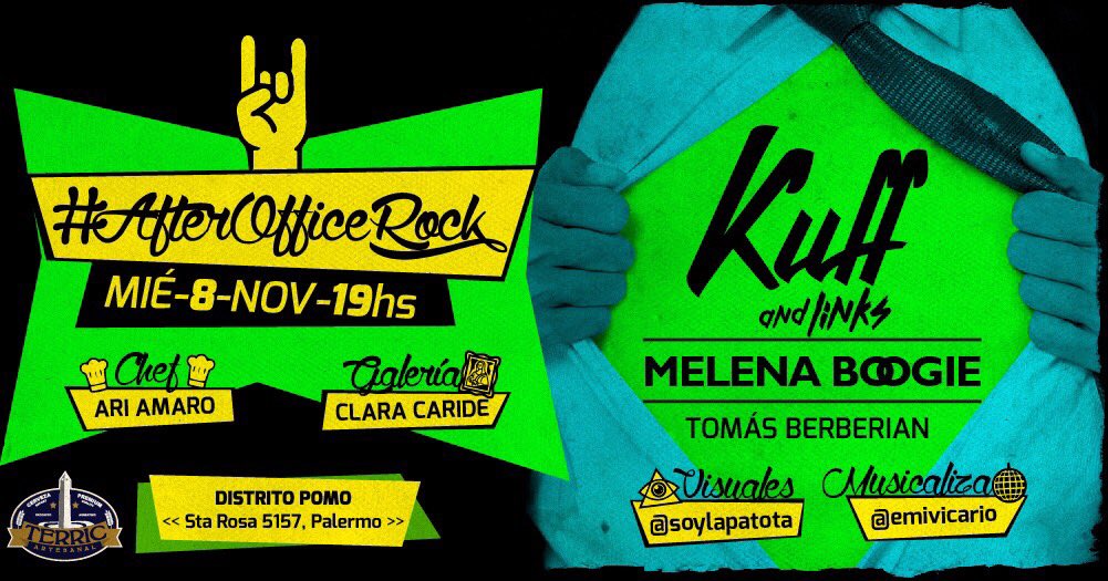 Kuffandlinks's tweet photo. #AfterOfficeRock !! Este miércoles en pasaje Sta Rosa 5157! Banda invitada @MelenaBoogie y Tomy Berberian ! Explota! 💣💣❤️🎉🍺🔝 https://t.co/koQKozGqh0