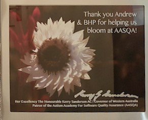 Photo presented to @BHP's Andrew Mackenzie by <a href="/TurnbullMalcolm/">Malcolm Turnbull</a>: Autism Academy Software Quality Assurance helping young people with autism