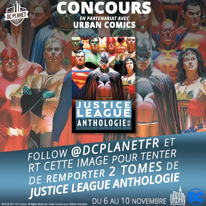 DCPlanetFR's tweet photo. ⚠️ CONCOURS ⚠️

En attendant #JusticeLeague avec @UrbanComics, nous vous proposons de gagner DEUX tomes de Justice League Anthologie ! https://t.co/Yy3WtzOF8J