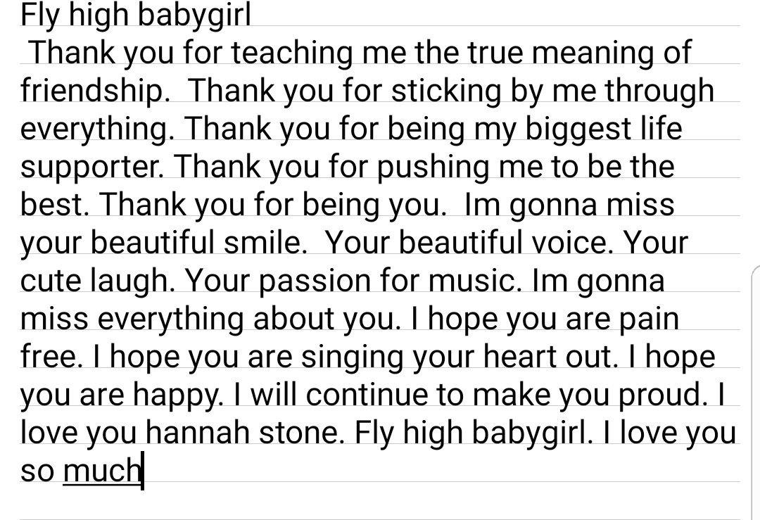 hannahsbitchhh's tweet photo. Fly high babygirl. I love you so much. Please continue to watch over all of your friends and family.  You will be greatly missed. #FlyHighHS https://t.co/LVkXDJjpWg