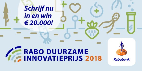 Rabobank's tweet photo. De inschrijving voor de Rabo Duurzame Innovatieprijs is gestart. Schrijf je in en win €20.000,- https://t.co/r1W4MSdwFa #RDI2018 https://t.co/chx9ifWbFk