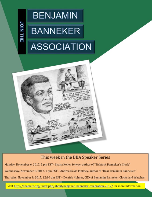 Please spread the word about Benjamin Banneker, and the collection of events <a href="/bbamath/">Benjamin Banneker Association</a> is sponsoring this year!
bbamath.org/index.php/abou…