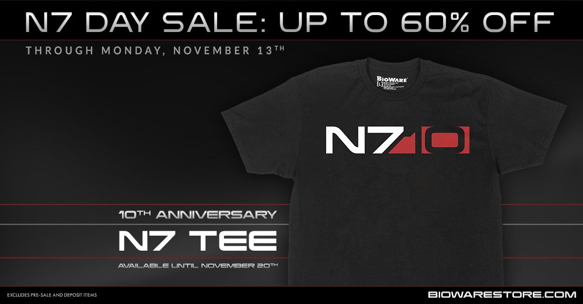 Commemorate the 10th anniversary of Mass Effect's release with the 10th Anniversary N7 T-Shirt! #BioWare #MassEffect biowarestore.com/10th-anniversa…