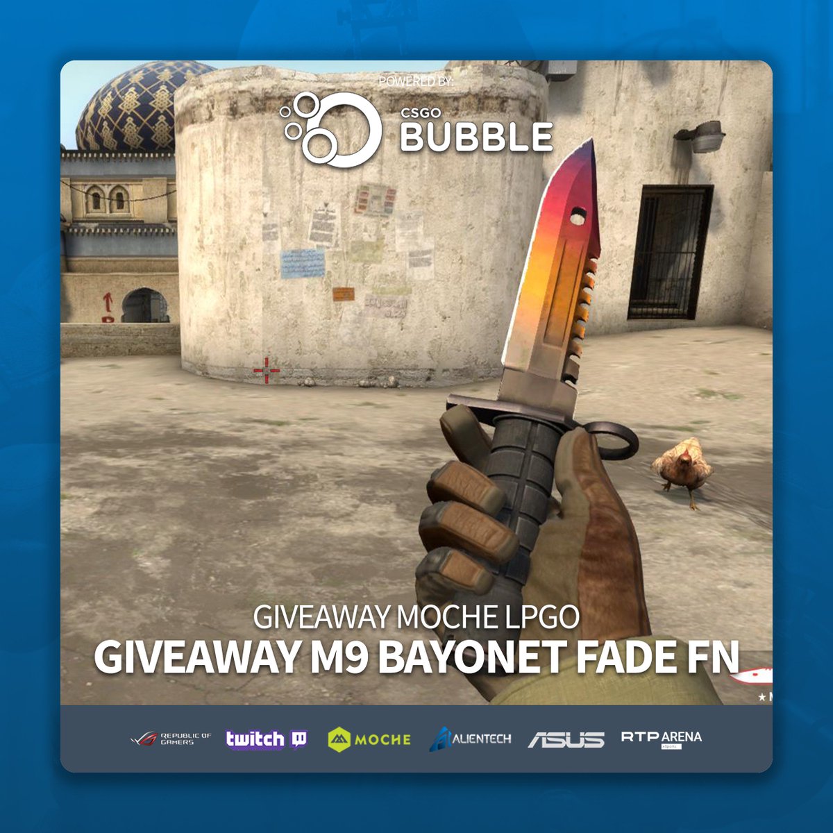 mochelpgo's tweet photo. Giveaway M9 Bayonet Fade FN Giveaway by @csgo_bubble | @moche LPGO ! 🎁🎁 Vê em: https://t.co/bq3ZnHQ22G
#MocheLPGO https://t.co/smxIhpWPpO