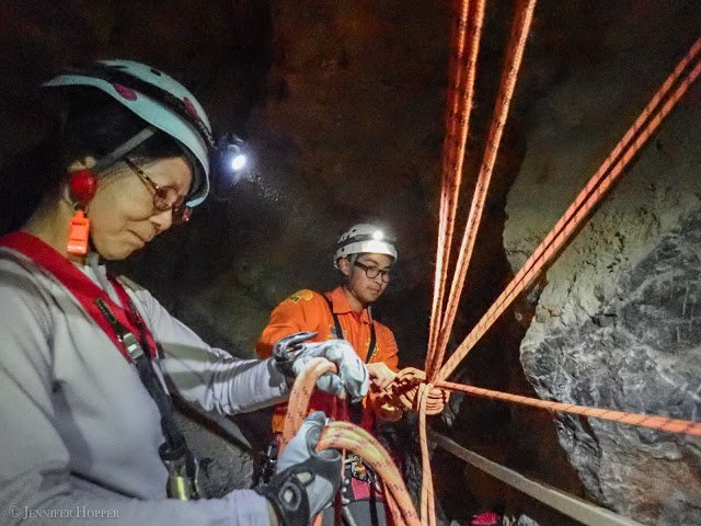 Rigging a rescue training in the cavern. Good to be back in a cave.