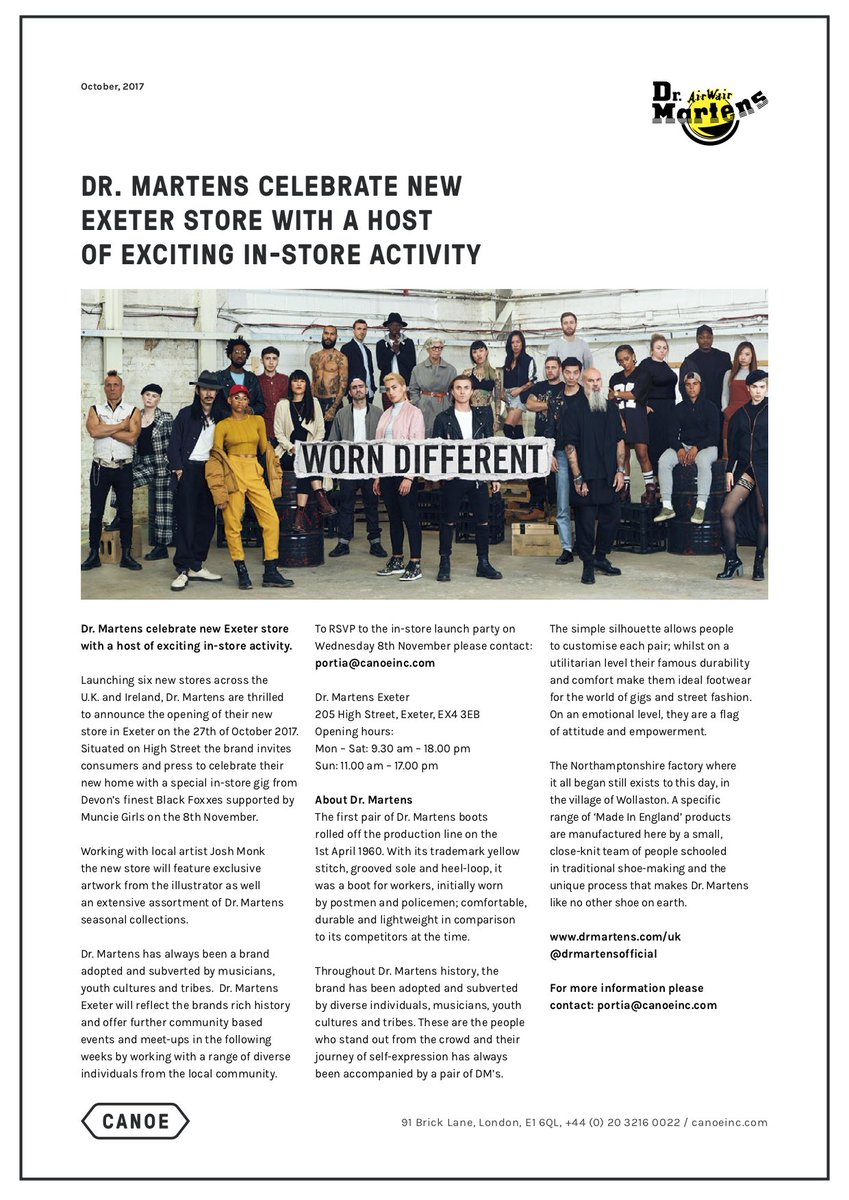 PearShapedExe's tweet photo. Check out the Exeter @drmartens in-store launch party on 8th Nov with music from @blackfoxxes and @munciegirls! https://t.co/OrKEYXX7TW