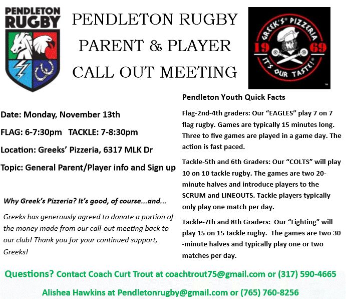 Don't forget to be there tonight for the Rugby parent and player call out meeting!