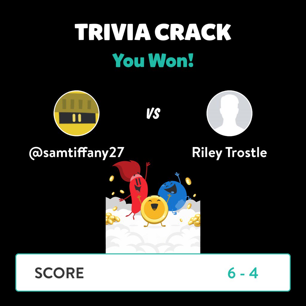 SamTiffany09's tweet photo. @samtiffany27 just won a game against Riley Trostle in Trivia Crack! https://t.co/IHXl1fOLHE https://t.co/LCcpRfZyYP