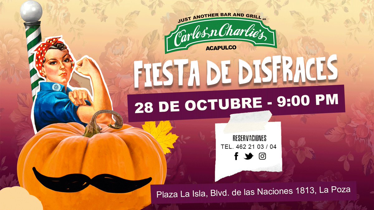AcaCharlies's tweet photo. ¿Ya tienes listo tu disfraz?
#AcaCharlies #CostumeParty #Halloween https://t.co/O8Nb3afZ28