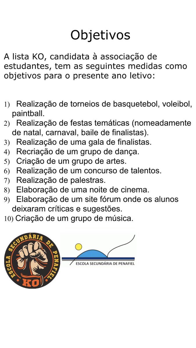 listakoae's tweet photo. Aqui ficam os Objetivos da Lista, que já conta com aprovação do Diretor da ESP.
Falar menos e fazer mais, é o nosso lema ! #ListaKO 🔶◼️ https://t.co/2e04Su7SBk
