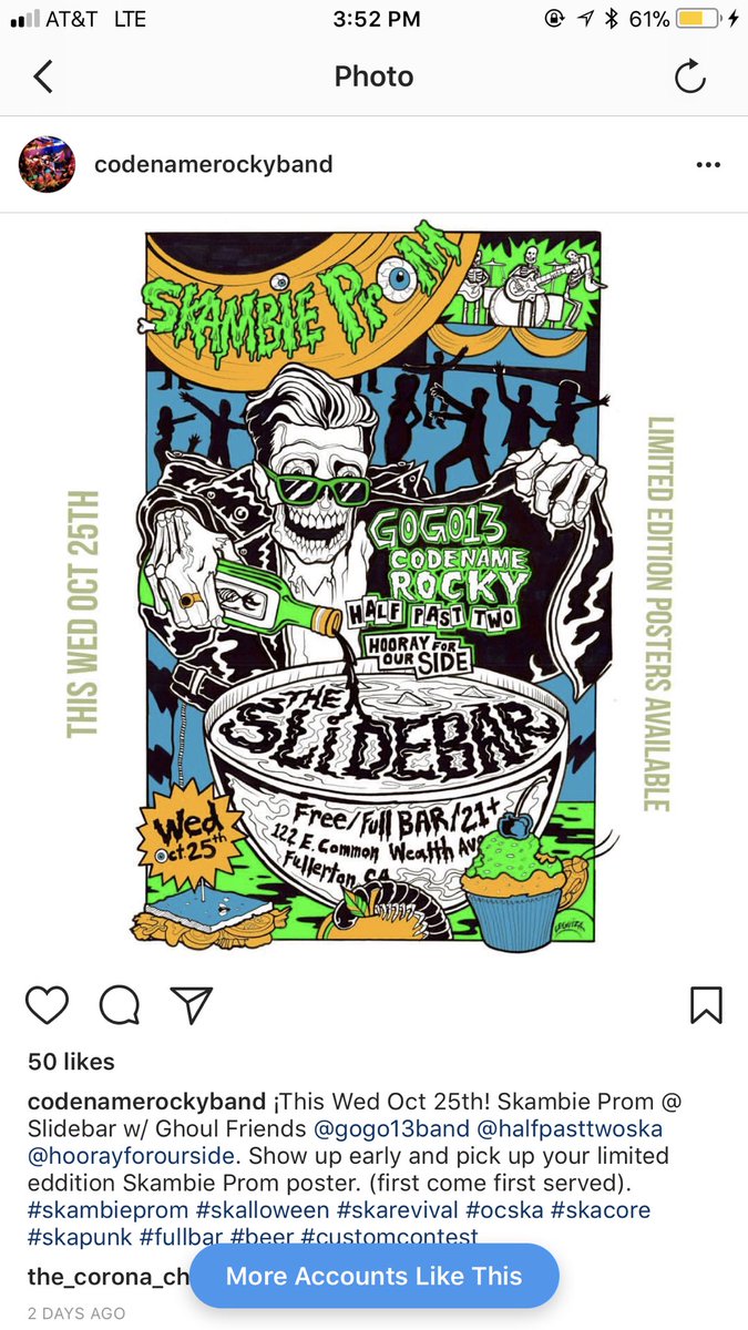 theslidebar's tweet photo. Tonight! The SKAmbie Prom with @GoGo13band, #CodeNameRocky, @HalfPastTwoska & #HoorayForOurSide! FREE SHOW. 8pm. 21+ #fullerton #ska https://t.co/dyXejSgBlE