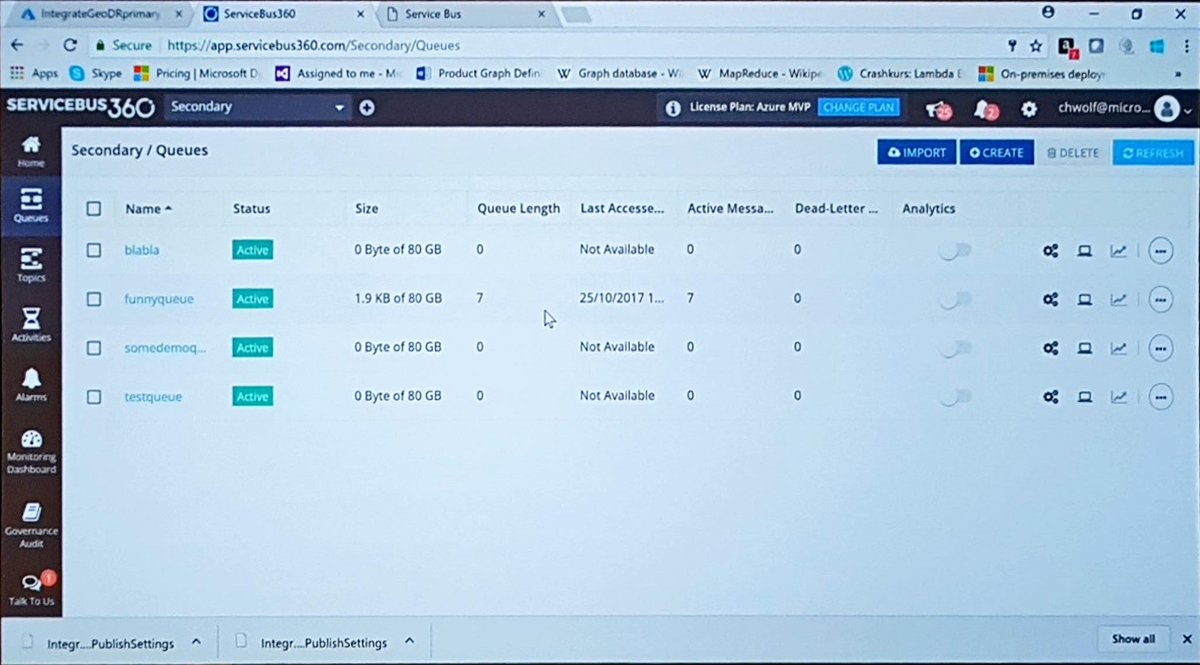 egrootenboer's tweet photo. Good to see #ServiceBus360 is being used in the demos at #Integrate2017USA, great tool for anyone working with #Azure Service Bus https://t.co/tdFRg7Kau9