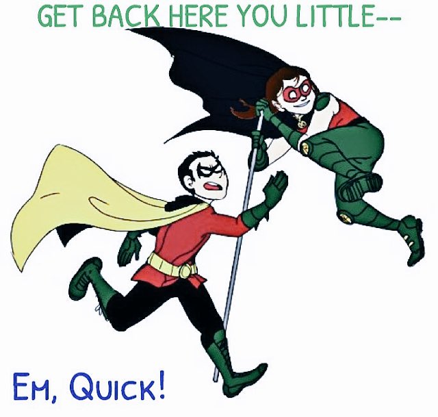 “Emily! Quick open the door!” Melissa shouted to her friend who stood by the electronic panel that opened &amp; closed the Batcave. +