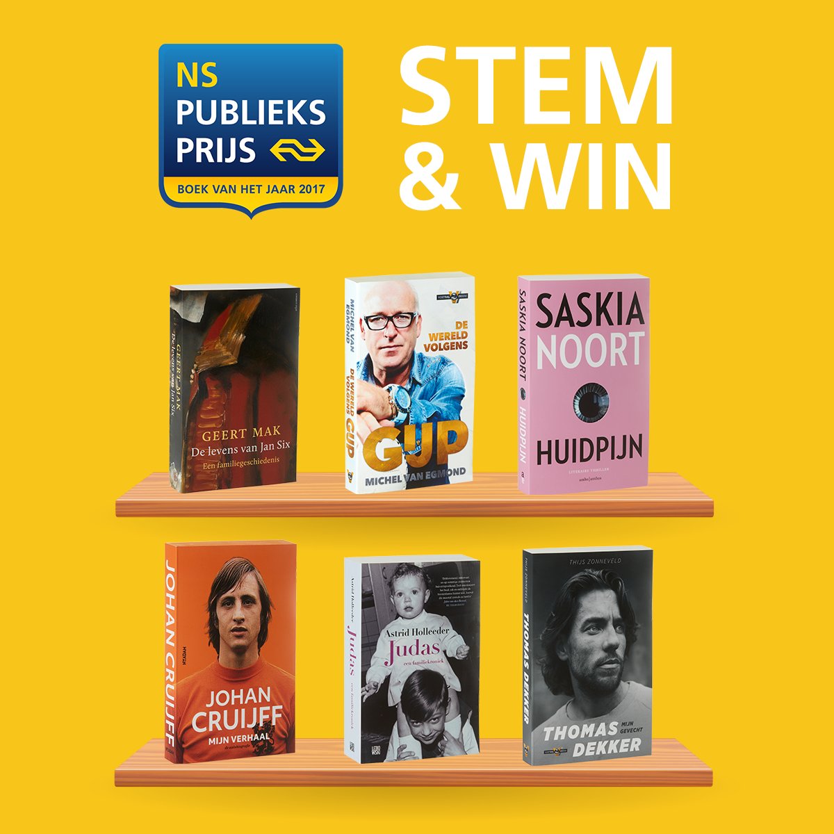 Dit zijn de genomineerde boeken voor de NS Publieksprijs! Wat is jouw favoriete boek? 
Stem op nspublieksprijs.nl #NSpublieksprijs