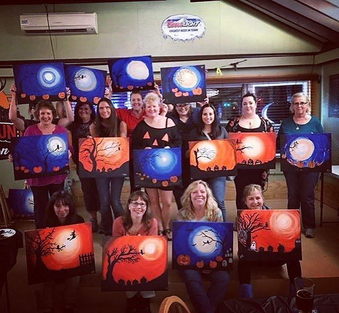 BlueJayCC's tweet photo. This was an especially fun painting party- glow in the dark Halloween madness!! 🎃👻. Ideas are already swirling for… https://t.co/97ZmtyReuG https://t.co/UHvPyxQ8Qn