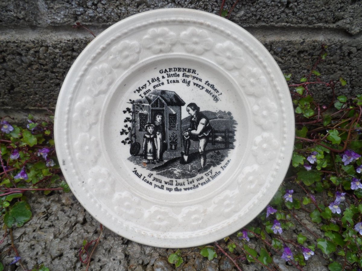 Antique Staffordshire nursery plate - pearlware - antique child's rh… tuppu.net/a5f1407f #Decor #EnglishPottery