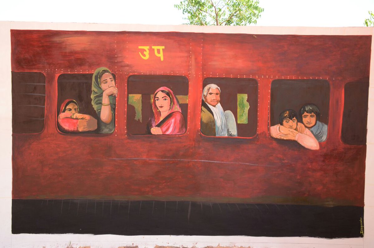 DrmAjmer's tweet photo. Painting gallery titled 'Rail Museum on Wall' on Rly sports ground walls  showing heritage of Rlys developed in association with students https://t.co/srv9gb50Ks