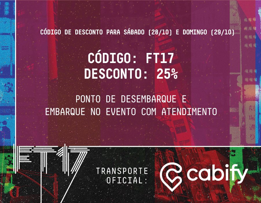 ftpoa's tweet photo. Já sabe como chegar no FT17? Aproveite! A @cabifybrasil está com um super desconto para quem vai no evento! #FT17 #FTPOA #FT2017 https://t.co/7ViwJwkr3Y