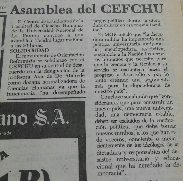 SacchiManuel's tweet photo. 1984- Hoy leyendo el diario La Arena, me enteré que mañana hay asamblea! 
Los estudiantes se organizan contra la decana. https://t.co/Oike5qXtxd
