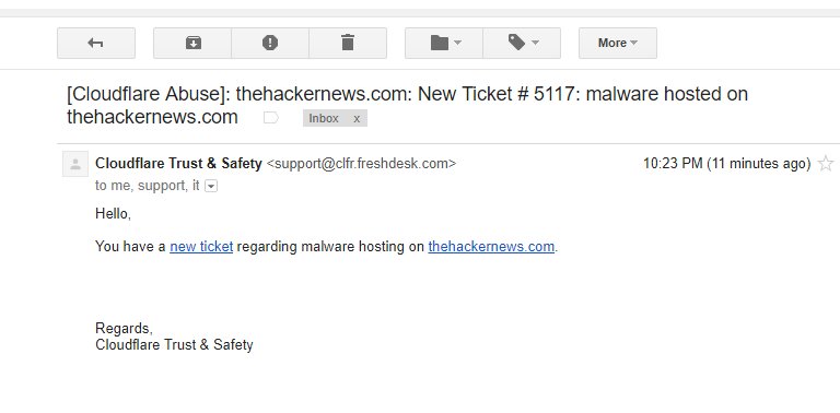 TheHackersNews's tweet image. Quick Warning — If you receive an email from @CloudFlare, warning about &quot;malware hosted on [your website]&quot; — Don&apos;t fall for this! #Phishing