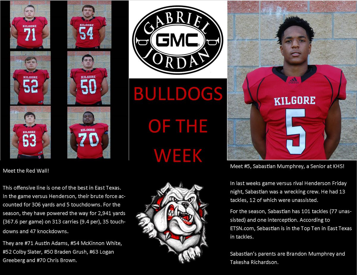 GJBuickGMC's tweet photo. @GJBuickGMC Bulldogs of the Week! The Offense was led by the #RedWall. The Def was led by #SabastianMumphrey @JoeyPippen @Joeyballgamejh https://t.co/B6jhbv66Sj