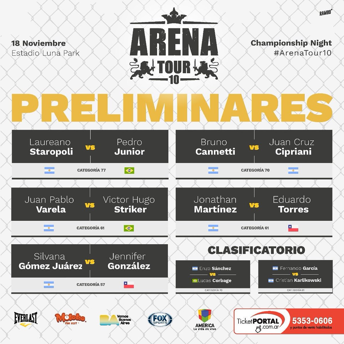 ArenaTourMMA's tweet photo. Vamos entrando en calor.

18 de Noviembre. @stadiumlunapark 

Entradas por @ticketportalar .

#ArenaTour10 https://t.co/pwa5evNQN2