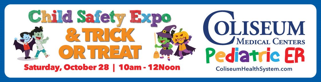 Join @ColiseumHealth  for their Child Safety Expo and Trick or Treat on Sunday, October 28 from 10am - 12noon! #trickortreat