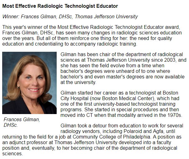 JeffersonRads's tweet photo. Congratulations to Frances Gilman and the amazing #RadTechnologist program for being selected @AuntMinnie Winners! https://t.co/B3i5LzSt9x https://t.co/8uINIaNTfr