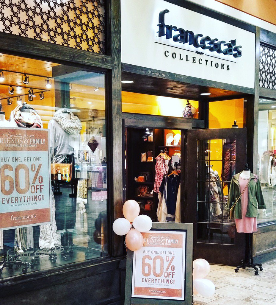 Charleston Town Ctr. (@charlestontc) on Twitter photo Friends & Family Fall Event <a href="/francescas/">francesca's®</a> now thru 10/29! BOGO 60% off everything! See store for details #fallfashion Friends & Family Fall Event <a href="/francescas/">francesca's®</a> now thru 10/29! BOGO 60% off everything! See store for details #fallfashion