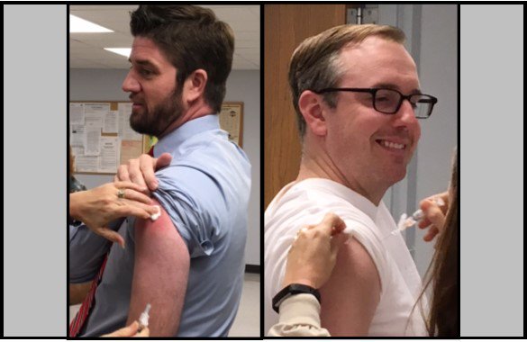 ILEPA's tweet photo. Director Messina &amp; Dep. Director Griffith received their flu shot today @ILEPA HQ. @IDPH says to protect yourself and others! #FightFlu https://t.co/0ZvzZBnndO