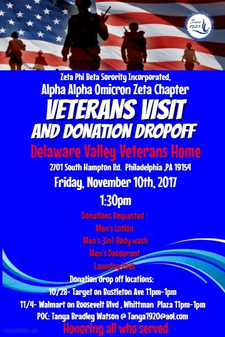AAOZ_ZETAS's tweet photo. Our Veterans need and deserve your support. Donate men's toiletries at these locations. #ZetasCARE #20Mhoursofservice #AAOZ #NEPhillyzetas https://t.co/NeGcmzBLiC
