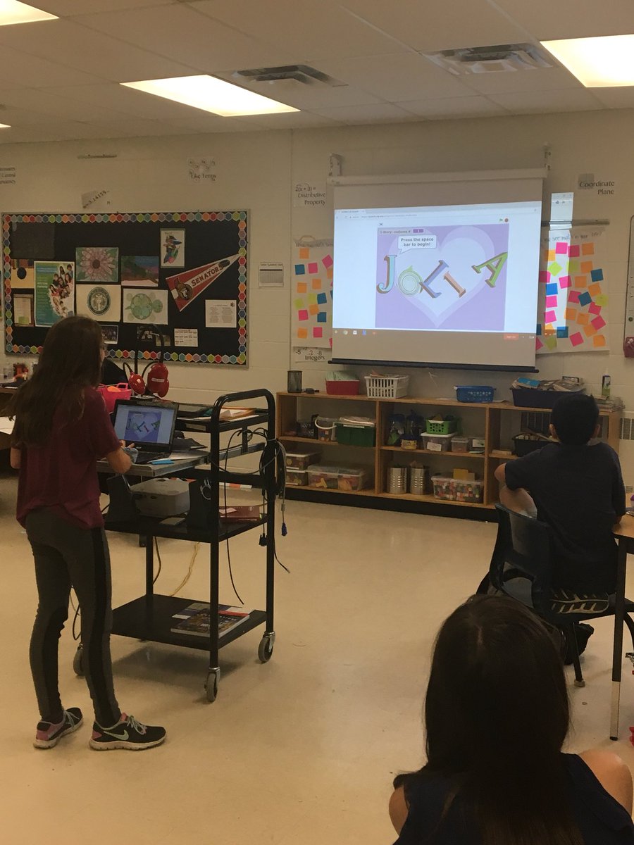 msbishop14's tweet photo. Our first project is complete! Ss loved sharing their projects with the class! Many different results. #codinginmiddleschool @GlenCairnPS https://t.co/bflWMso8dI