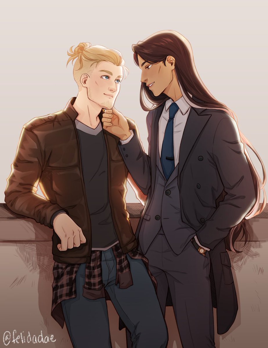 I drew this a few weeks back for @LAAshton_'s novel Echoes, &amp; have their blessing to post it here now :D Theyre v in love, ancient vampires