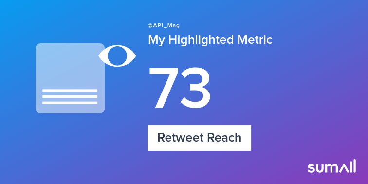 API_Mag's tweet image. My week on Twitter 🎉: 2 Mentions, 4.09K Mention Reach, 1 Retweet, 73 Retweet Reach, 3 New Followers. See yours with sumall.com/performancetwe…