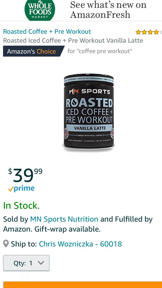 Roasted Pre Workout rated Amazon’s choice.  #coffee + #preworkout