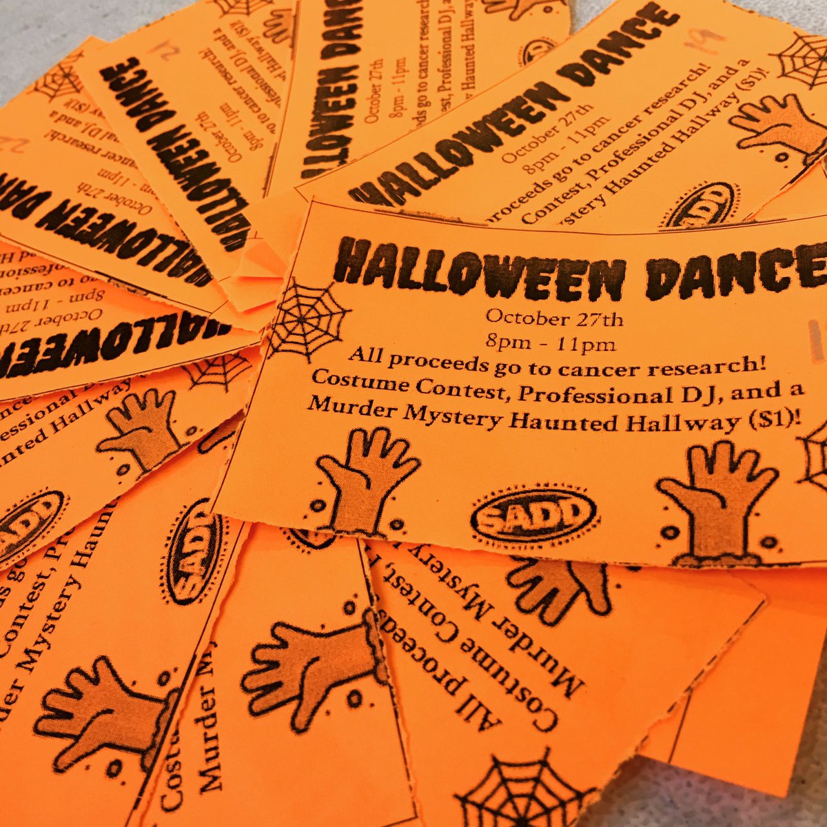 SADDChapter's tweet image. Prepare to be spooked at the Halloween Dance this Friday from 8-11pm and don't forget to bring $1 for the Haunted House in the cafeteria 🎃👻