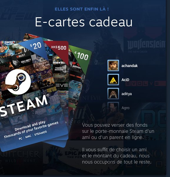ValveFrance's tweet photo. Nouveau sur Steam, les e-cartes cadeau !! Offrir un crédit porte-monnaie Steam en ligne est maintenant possible grâce aux e-cartes cadeau ! https://t.co/vQorrklQog