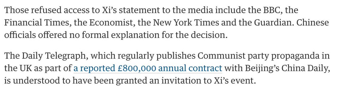 The Daily Telegraph is the paid cheerleader of the Chinese Communist Party's dictatorship, amazing really theguardian.com/world/2017/oct…