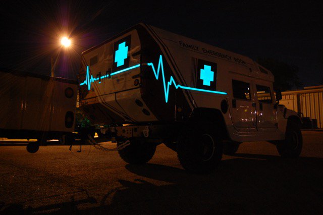 LumiLor's tweet photo. @mathiasairbrushing in Austin TX, the #first #LumiLorLit #Emergency vehicle #LightEmittingCoating on an #ambulance #visibility at #night https://t.co/boHimjMzev