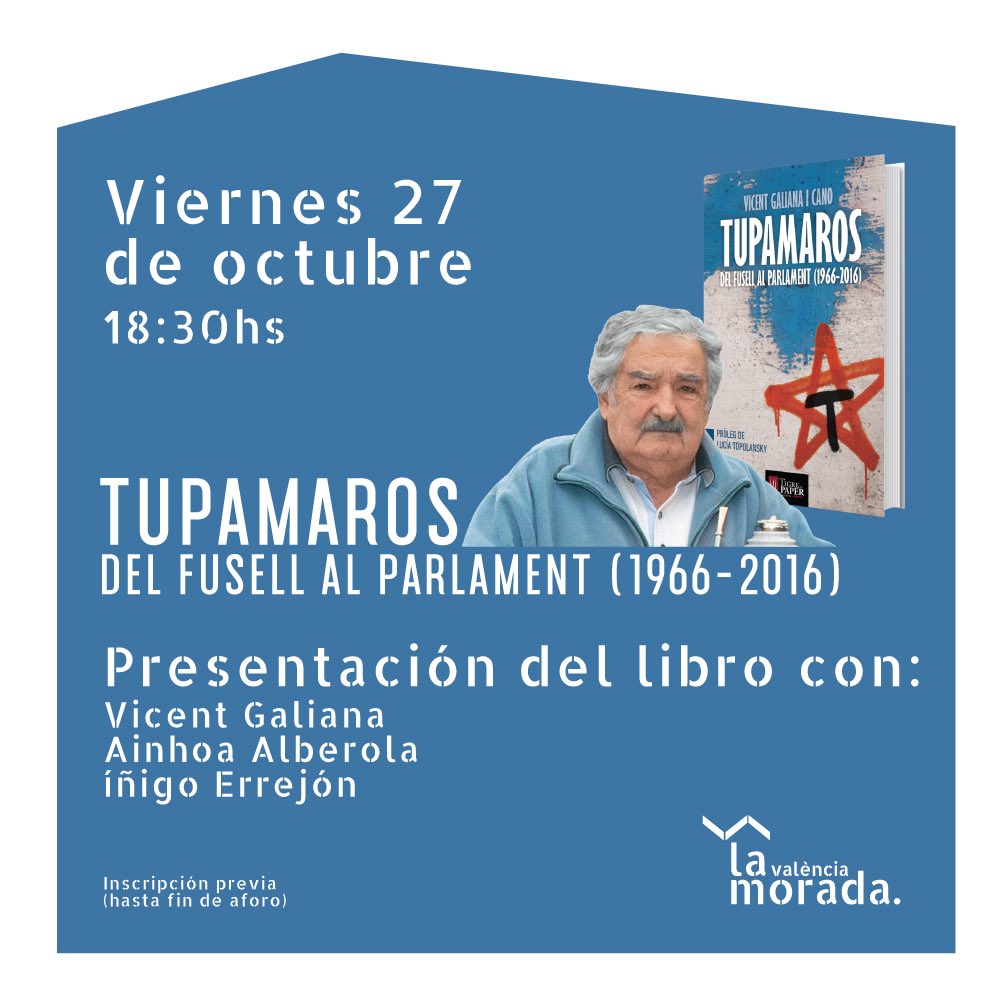 MoradaValencia's tweet photo. Tenim pla per al divendres! Presentació del llibre “Tupamaros” de @gacavi2. Ens acompanyarà @ierrejon. T’esperem😉
➡️ https://t.co/c1OKbaA79W https://t.co/0jUsYAEpAO