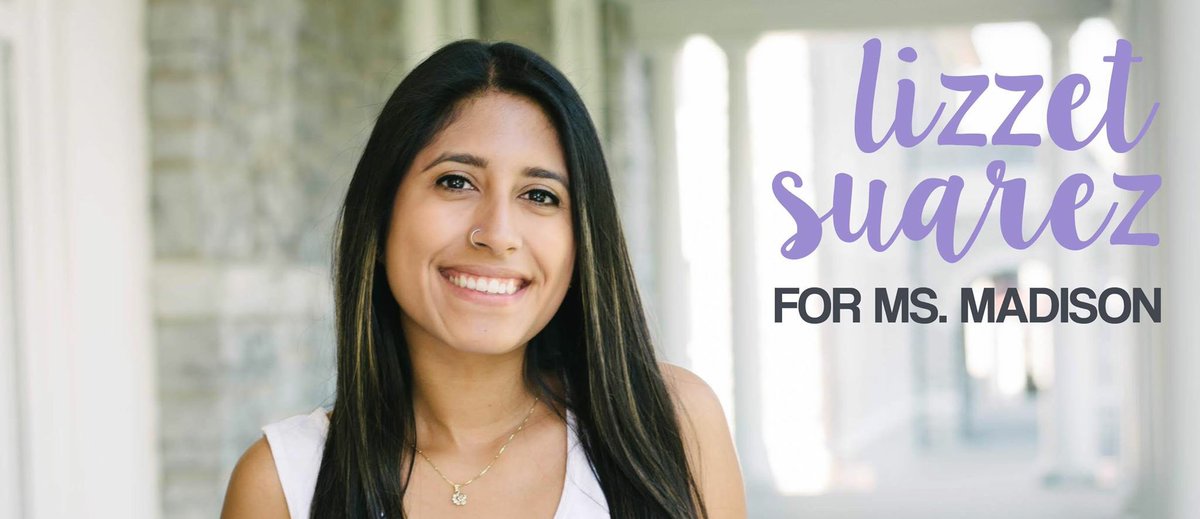 PhiMuJMU's tweet image. Vote for @lizsuarezzz for Ms. Madison!! We are so proud of her and glad she represents Phi Mu and Greek life! beinvolved.jmu.edu
