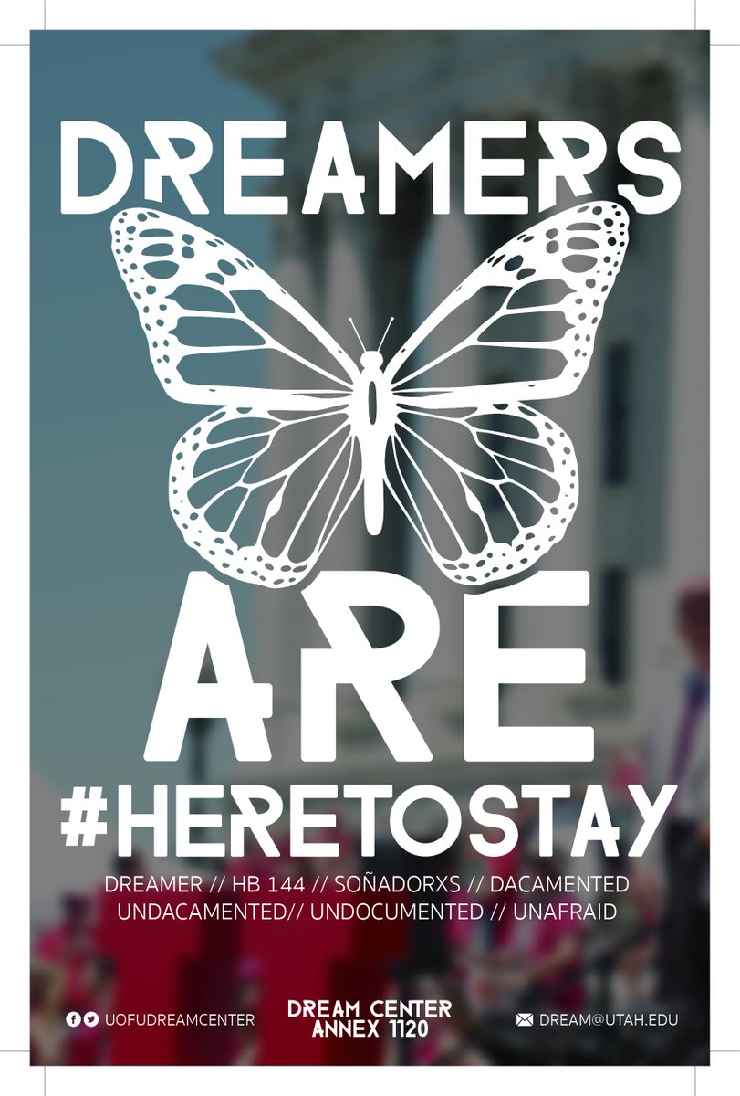 UofUDreamCenter's tweet photo. Hey @UUtah Dreamers and Allies, let it be known that Dreamers are #HeretoStay! 🦋 https://t.co/C8vBZaP4ku