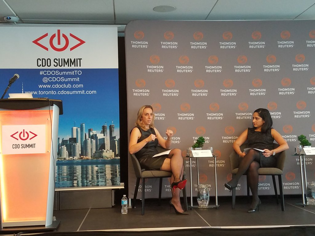 BeTheMedia's tweet photo. Fireside chat on "Why we need to #MoveTheDial for #WomenInTech" by @jodilynnkovitz and @alizalakhani at Toronto CDO Summit #CDOSummitTO https://t.co/X5yFRmHMsB