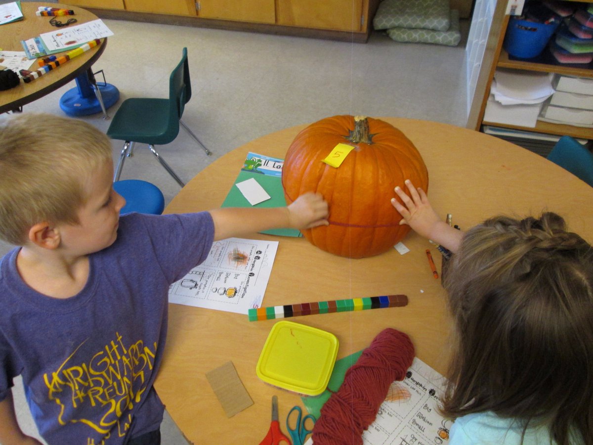 AKinderPlace's tweet photo. Afternoon pumpkin measuring #pmkinder #pumpkinmath https://t.co/M03khZW5rD