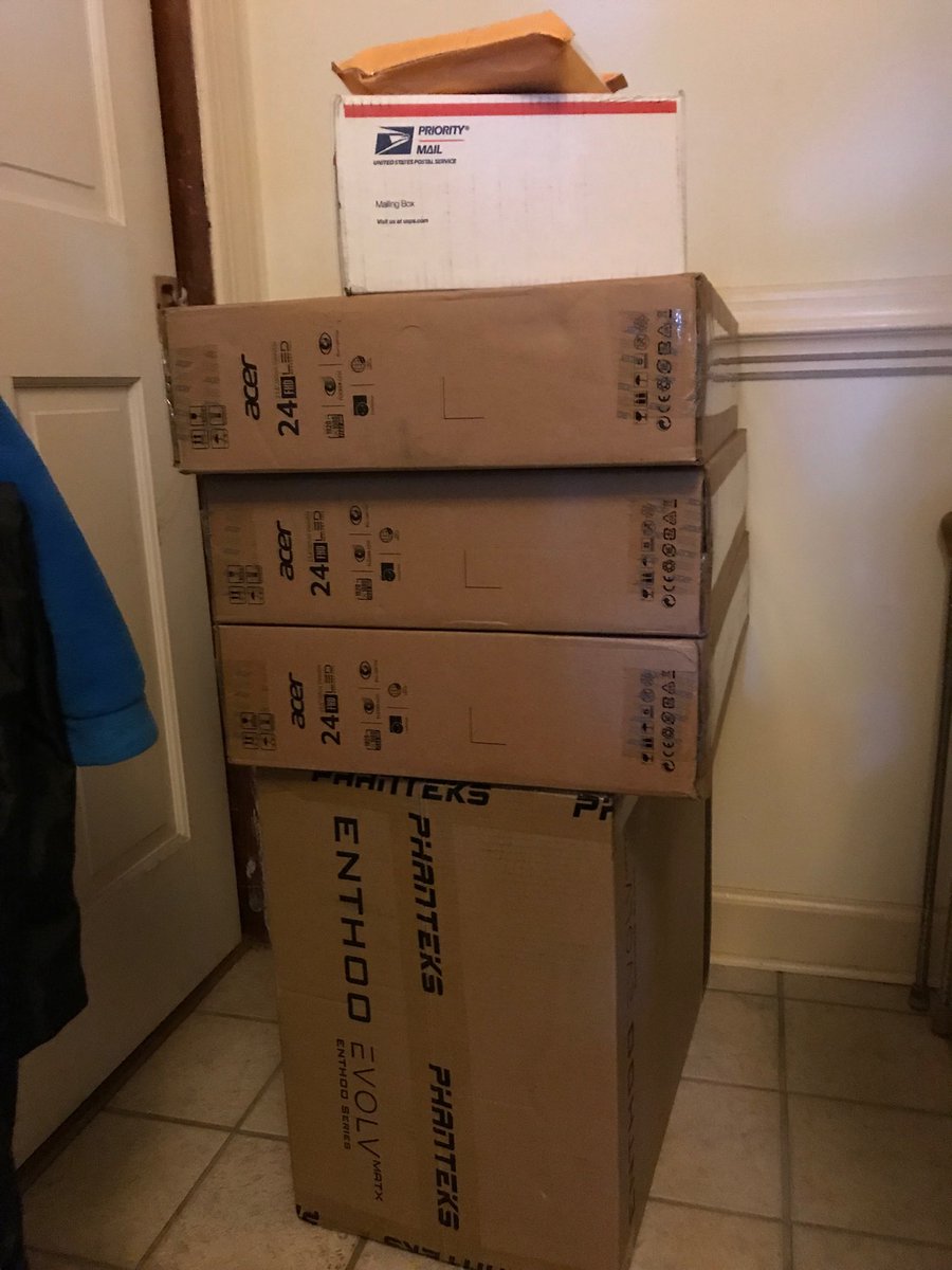 HaginPhoto's tweet photo. The first bunch of boxes have arrived! @YT_Skippy & @jhagin0002 are going to start building their own computers. #diy #ComputerKids #gifted https://t.co/nfQ9Ca6Jks