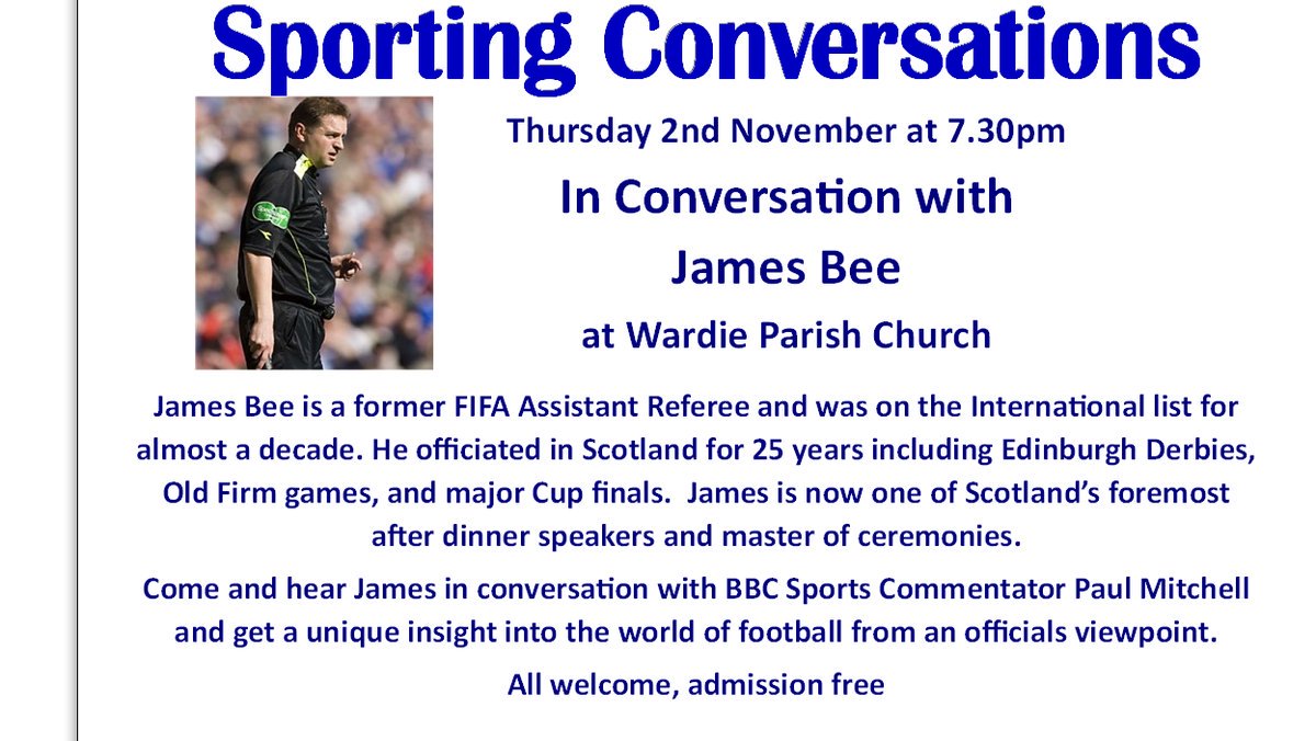 pwmcomms's tweet photo. Event next Thurs 2nd Nov, 'Sporting Conversation' at @WardieChurch details. Open event, all welcome to come along. (Plse RT if in Edinburgh) https://t.co/rIf83uM7zp