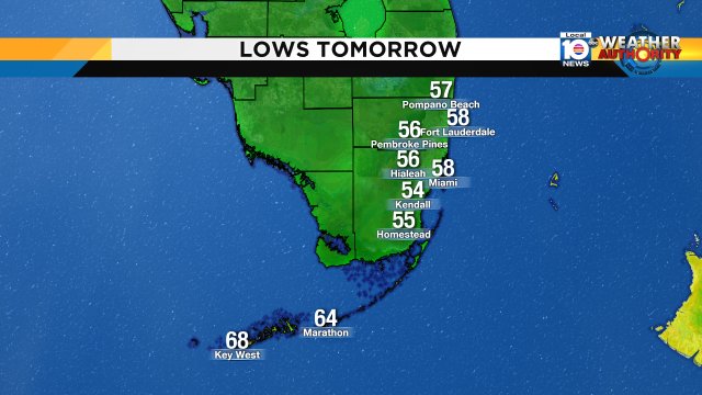 It's sweater weather! Broward & Miami-Dade can expect 50s while the Keys get 60s. https://t.co/Jhq1NS3iao