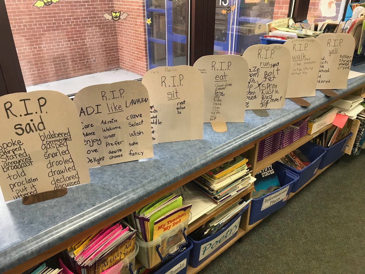 MrsKuligowski1's tweet photo. Said is dead, along with like, sit, eat, run, walk, and yell. Third graders loved using the thesaurus app to find vivid verbs! #northpride https://t.co/jWCUj3PoUu